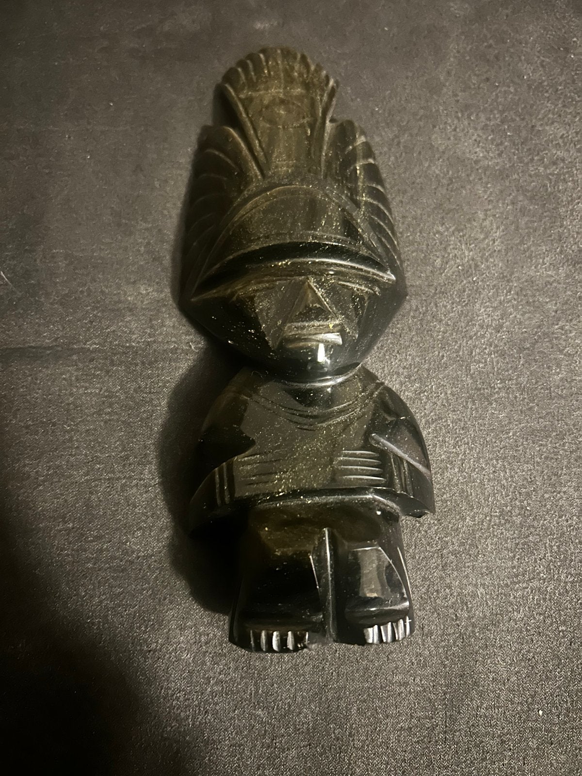 Zwart Obsidiaan Beeldje - Azteekse Krijger, Antiek en Kunst, Ophalen of Verzenden, Handgemaakt, Steen of Keramiek, Beeld
