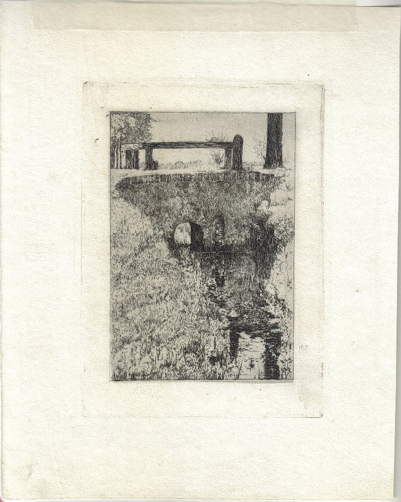 Willem van Leusden ets "Locas Jensen aan de Bunnikscheweg", Ophalen, Ets, Origineel, Landschap