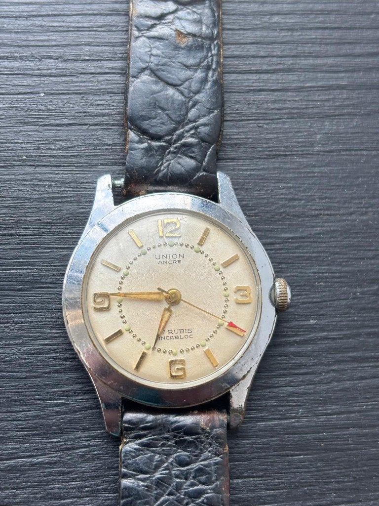 Vintage Union Ancre Herenhorloge - 17 Rubis Incabloc, Staal, Polshorloge, 1960 of later, Ophalen