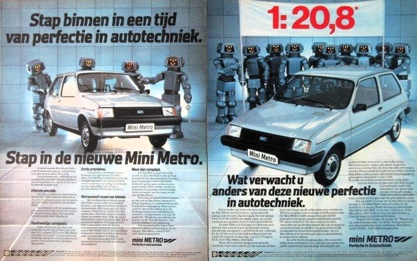 3 vintage advertenties reclames Mini Metro autos 1981 auto, Ophalen of Verzenden, Gebruikt, Overige typen