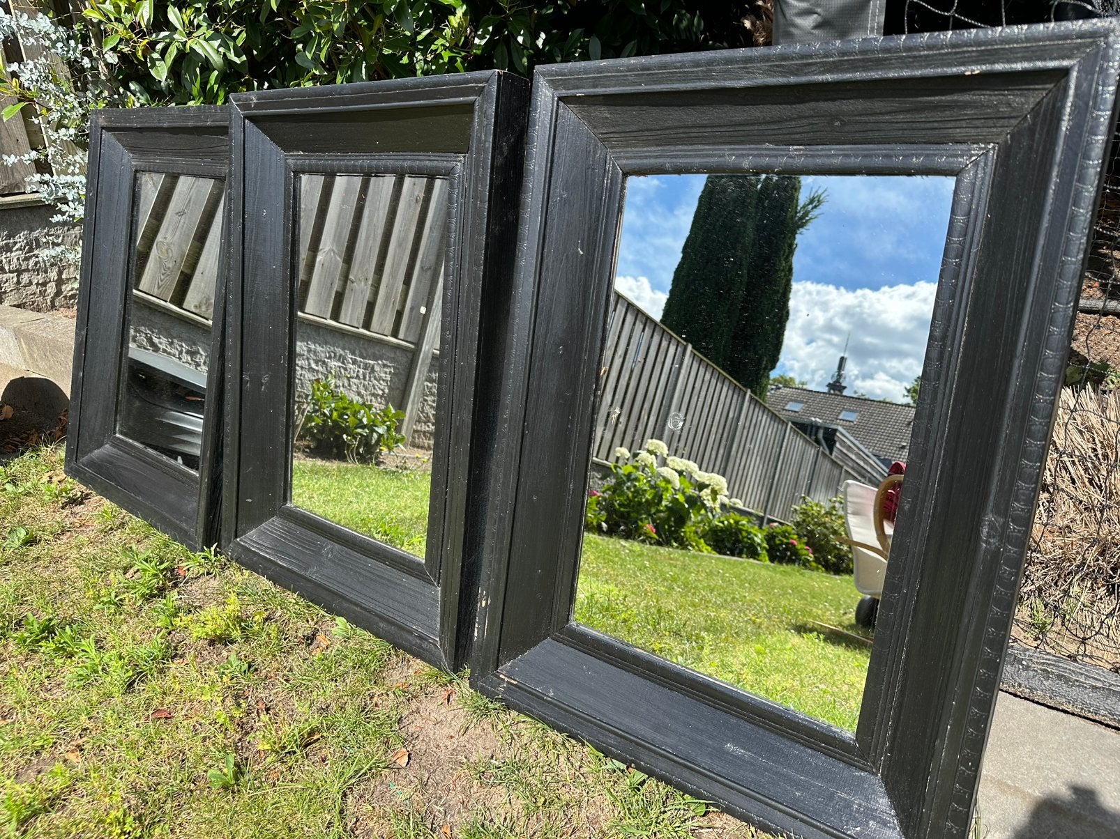 3 zwarte spiegels met houten lijst – 60 x 80 cm, Raamkozijn, Ophalen of Verzenden, Zo goed als nieuw, 75 tot 150 cm