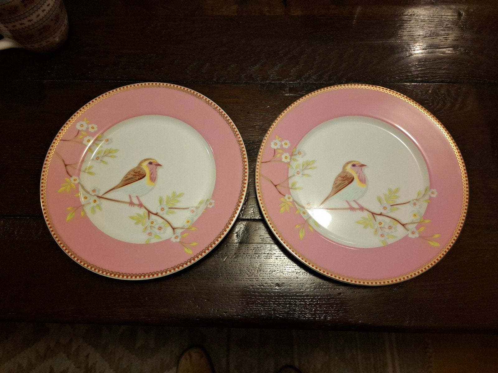 pup studio flora early bird roze ontbijtbordjes, Ophalen, Vintage, Zo goed als nieuw, Bord(en)
