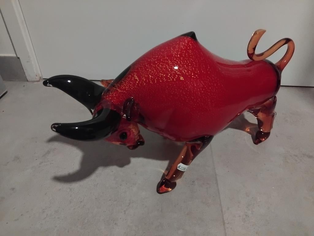 handgeblazen Murano-stijl glazen stierbeeld 49 cm breed, Antiek en Kunst, Ophalen of Verzenden