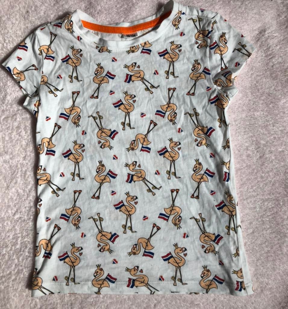 Koningsdag t- shirt flamingo nederlandse vlag maat 98/104, Ophalen of Verzenden, Zo goed als nieuw, Meisje, Shirt of Longsleeve