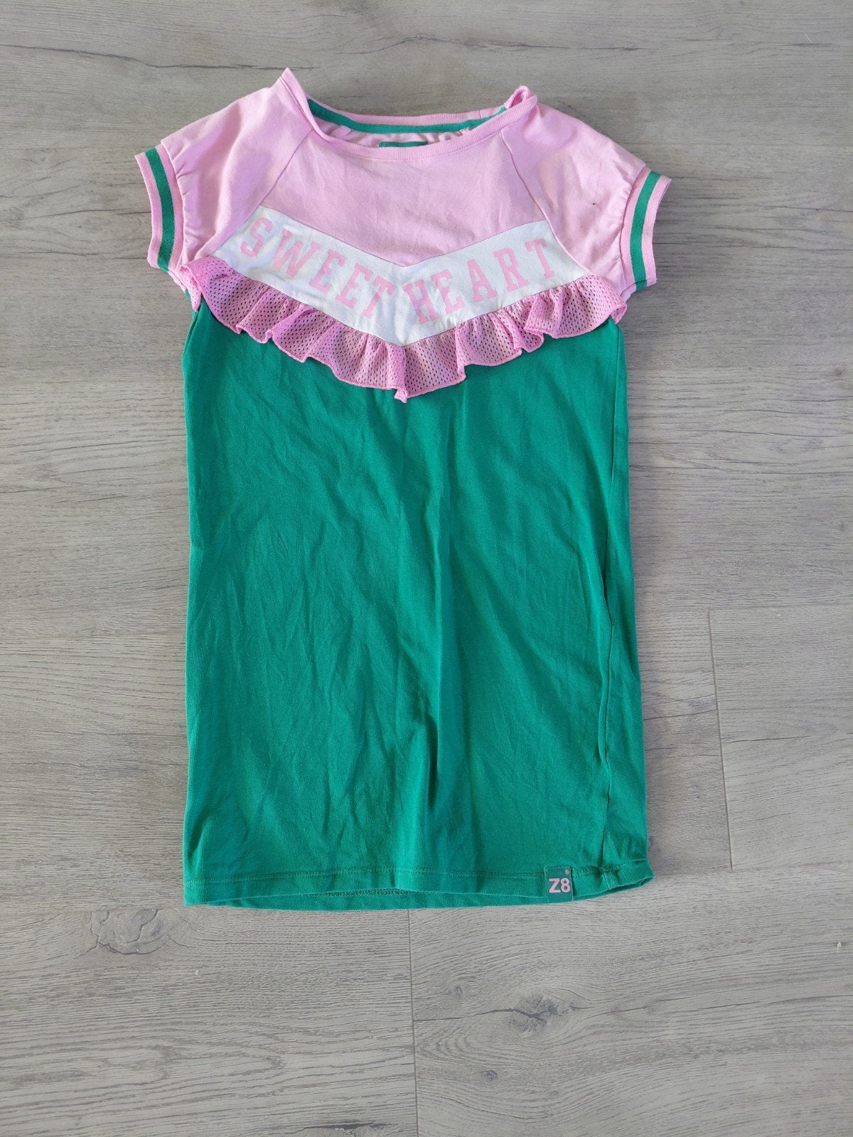 Z8 Jurk 'Girl Power' Roze/Groen Maat 128/134, Ophalen, Meisje, Z8, Zo goed als nieuw
