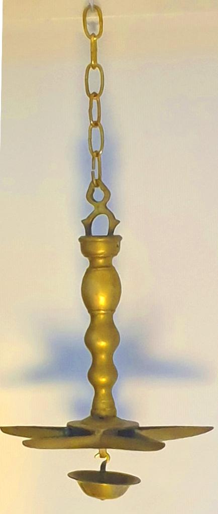 judaica/ koperen joodse sabbatlamp, 5 armen, 45,5 cm., 1900, Antiek en Kunst, Antiek | Religie, Verzenden