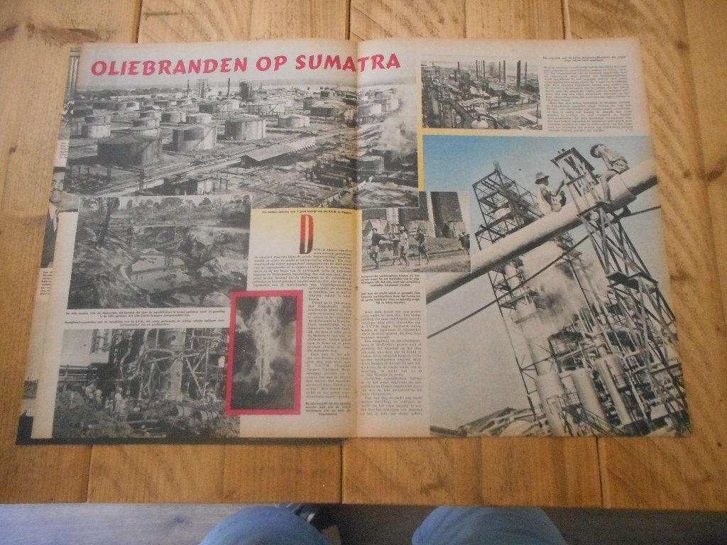 Indië. Oliebranden op Sumatra. 1947., Ophalen of Verzenden, 1940 tot 1960, Buitenland, Knipsel(s)