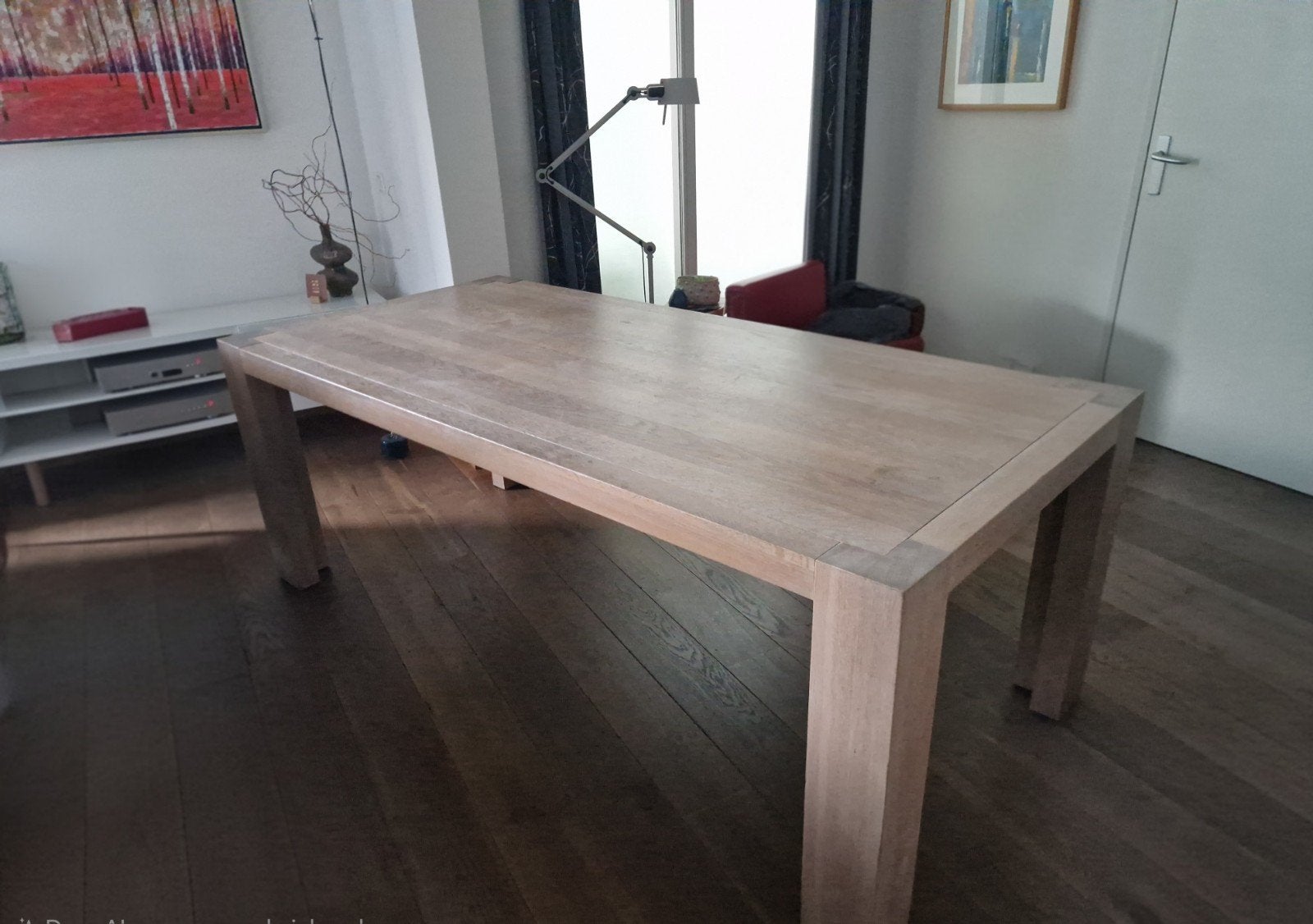 eikenhouten eettafel 210 cm whitewash, Ophalen, Gebruikt, Eikenhout, 200 cm of meer