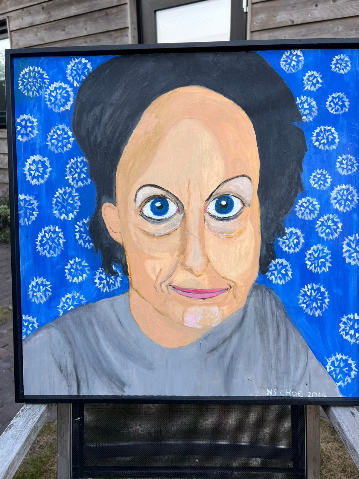 Schilderij: vrouw met de blauwe ogen, Antiek en Kunst, Acrylverf, Ophalen of Verzenden, Handgeschilderd, Overige materialen