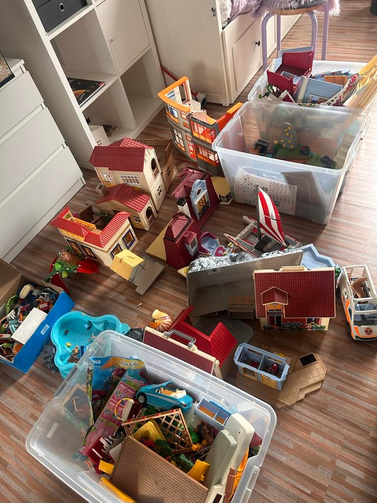 Grote verzameling playmobil met huizen en auto's, Ophalen of Verzenden, Gebruikt