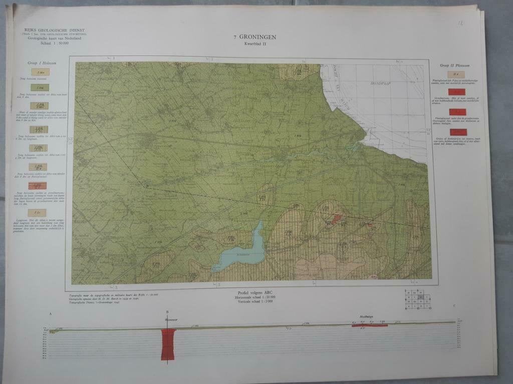 12 / Geografische kaart 7. Groningen met Appingedam, Boeken, Ophalen of Verzenden, 1800 tot 2000, Nederland, Landkaart