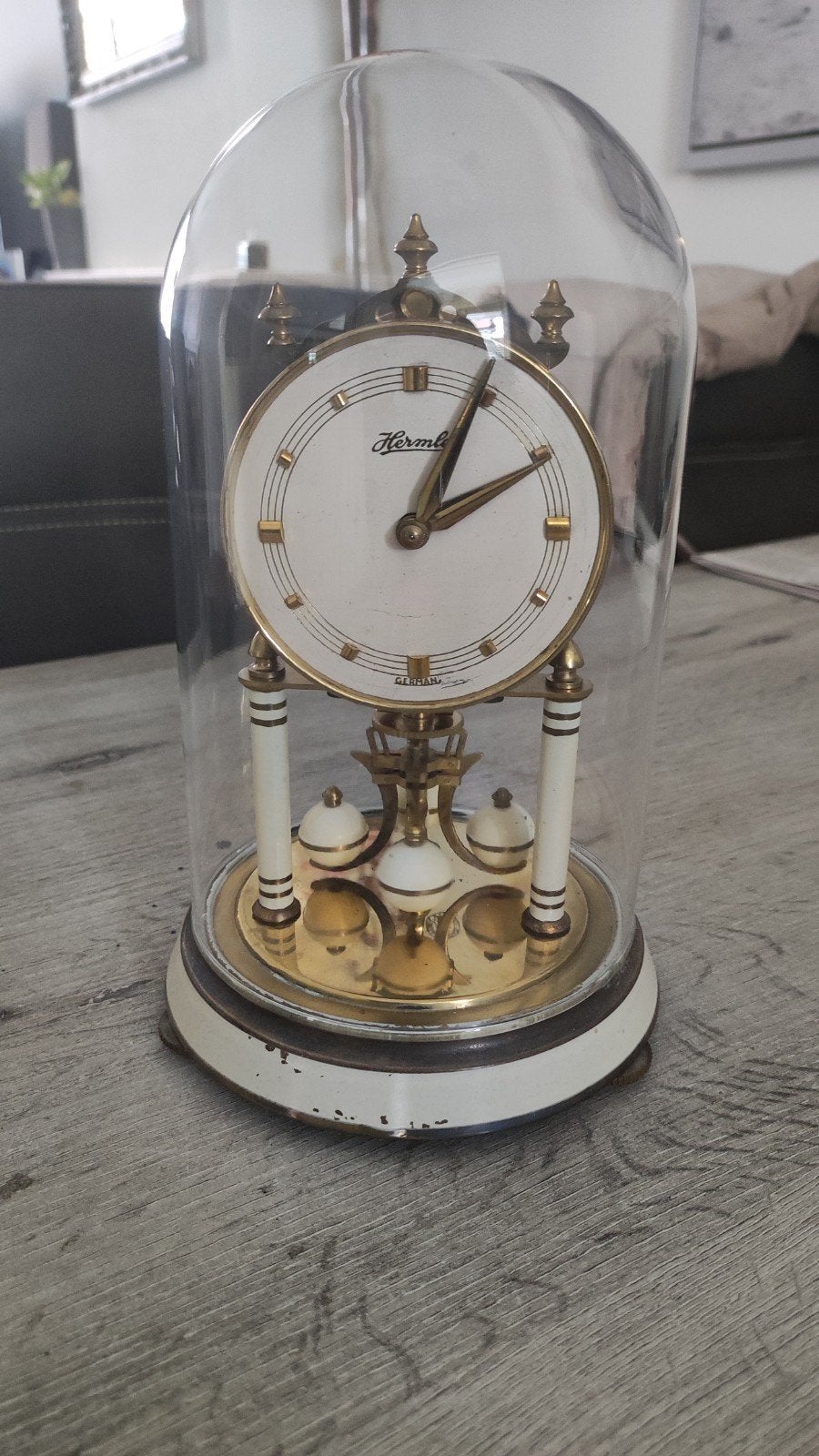 Antieke Hermle Pendule Klok onder Glazen Stolp, Antiek en Kunst, Ophalen of Verzenden