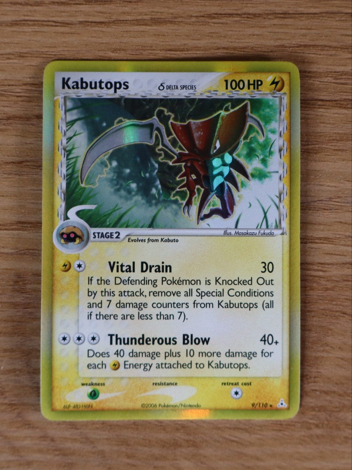 Pokémon kaart: Kabutops (HP 9) holo, Ophalen of Verzenden, Gebruikt, Losse kaart, Foil