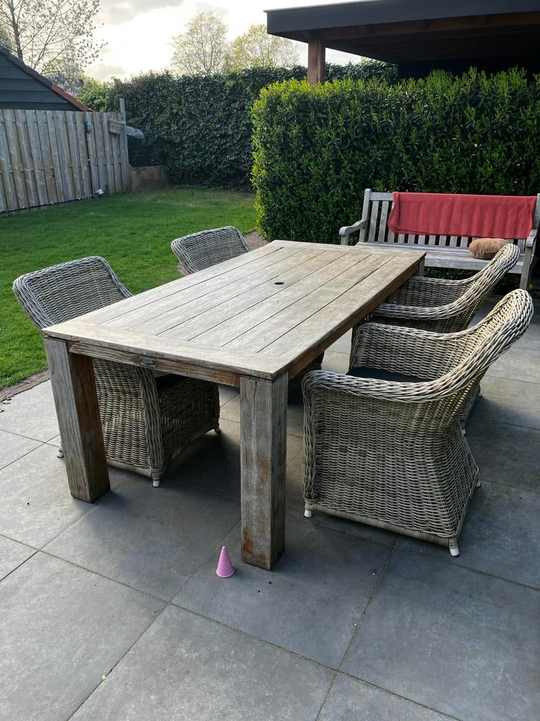 Applebee Wicker Tuinset met gratis Teakhouten Tafel, Tuin en Terras, Tuinsets en Loungesets, Ophalen, 4 zitplaatsen, Gebruikt