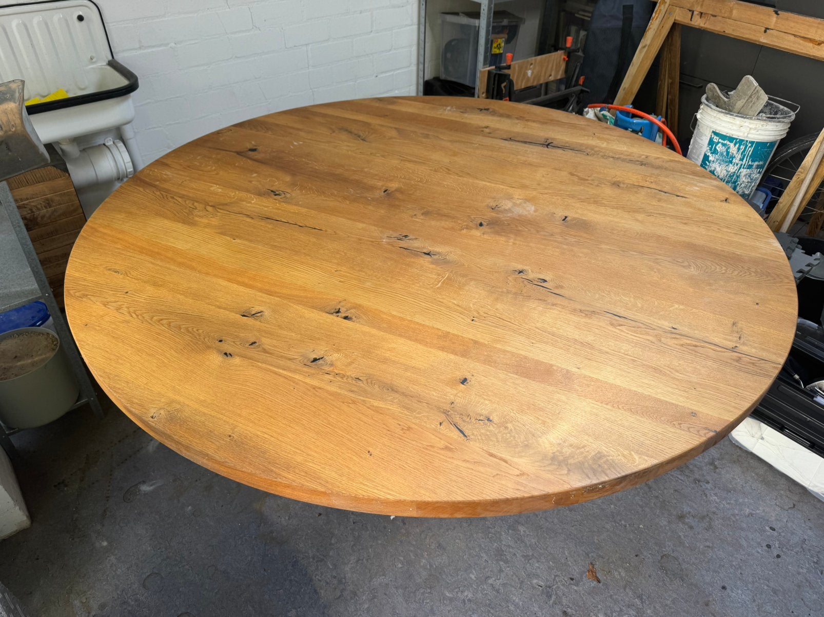 Ronde eettafel, Huis en Inrichting, Tafels | Eettafels, Ophalen, 150 tot 200 cm, Rond, Zo goed als nieuw