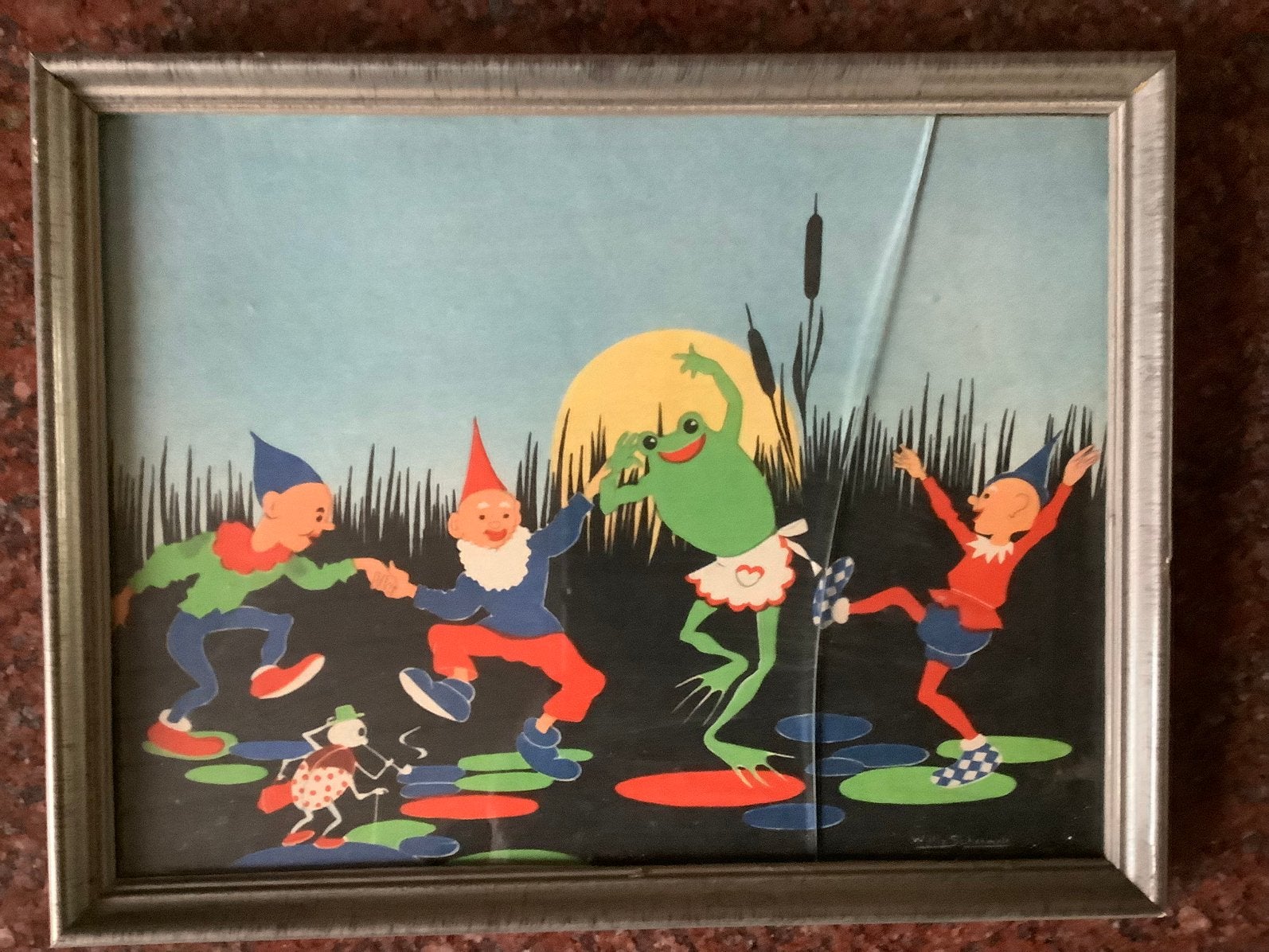 Vintage Willy Schermelé print - Jongen op waterlelies, Ophalen of Verzenden, Print, Print/reproductie, Gesigneerd