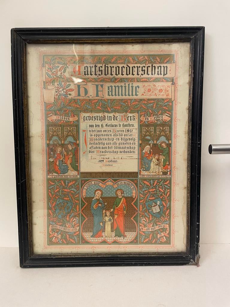 Antieke devotieprent Aartsbroederschap H. Familie 1893, Ophalen of Verzenden