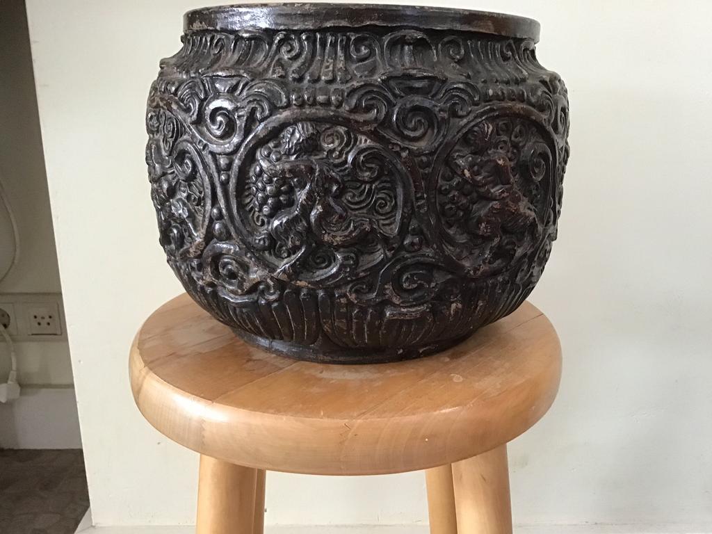 Bloempot, antiek.  (Rond 1900), Ophalen, Gebruikt, Rond, Aardewerk