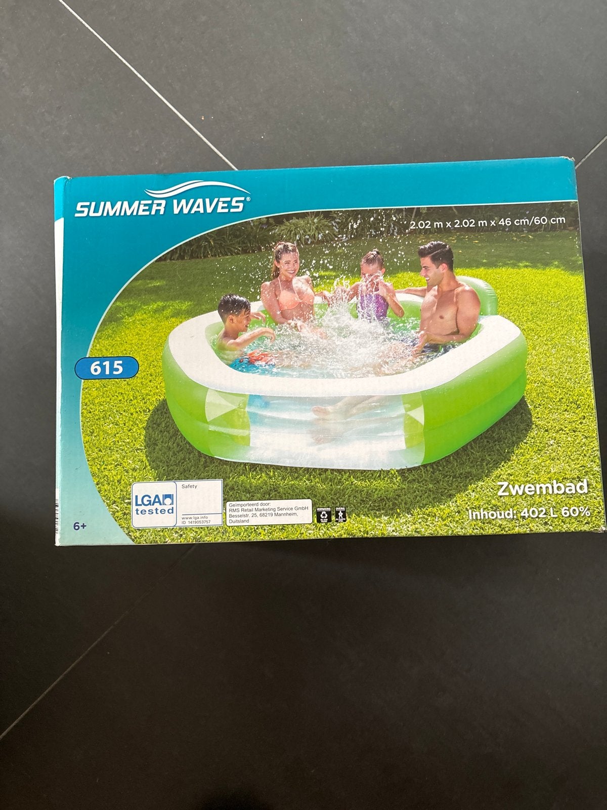 Summer Waves Opblaaszwembad 2.02m x 2.02m x 46/60cm, Tuin en Terras, Zwembaden, Ophalen, Opblaaszwembad, Vierkant, Nieuw
