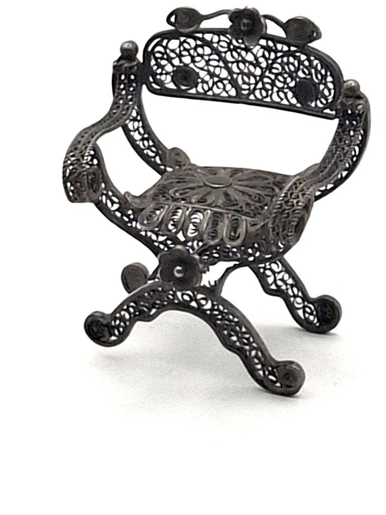 Zilver miniatuur filigraan Dagobert stoel, Ophalen of Verzenden, Zilver