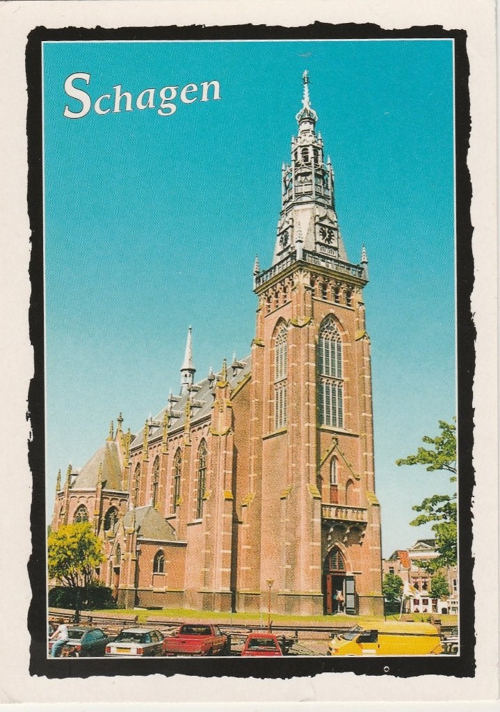 SCHAGEN Ned. Herv. Kerk met Auto's, Verzamelen, Verzenden, 1980 tot heden, Gelopen, Noord-Holland