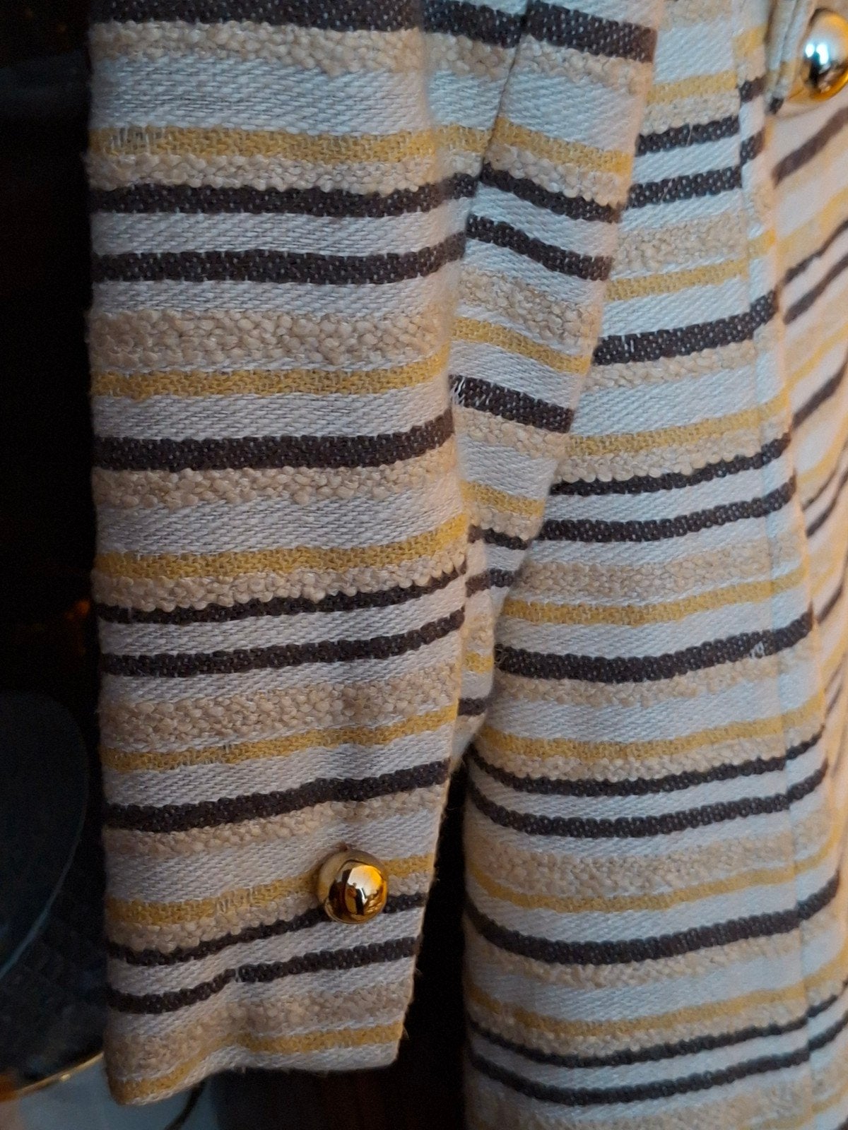 Vintage Junee gestreepte jas met gouden knopen, Maat 38/40 (M), Beige, Ophalen of Verzenden, Zo goed als nieuw