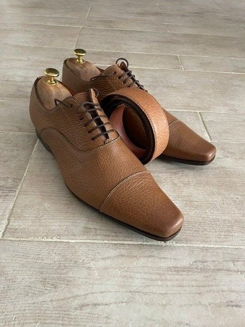 Mooie lederen cognac buine Santoni maat 8 met riem, Bruin, Ophalen of Verzenden, Santoni, Gedragen
