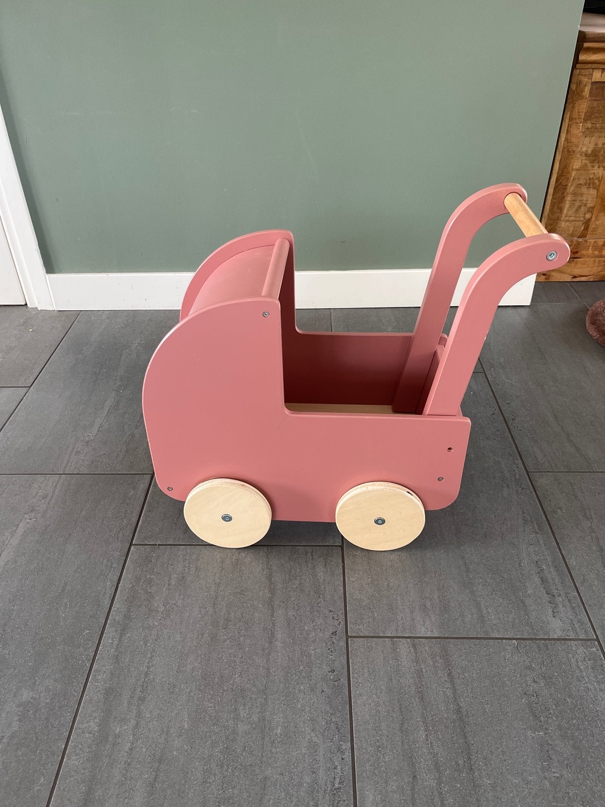 Houten poppenwagen roze, Ophalen, Gebruikt