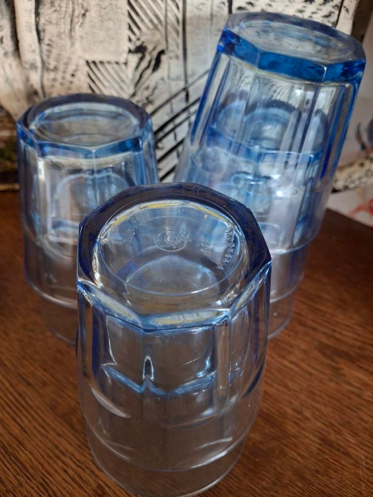 7 Mooie Vintage kobaltblauwe glazen merk  PJ uit Indonesië, Huis en Inrichting, Keuken | Servies, Ophalen of Verzenden, Glas, Overige stijlen