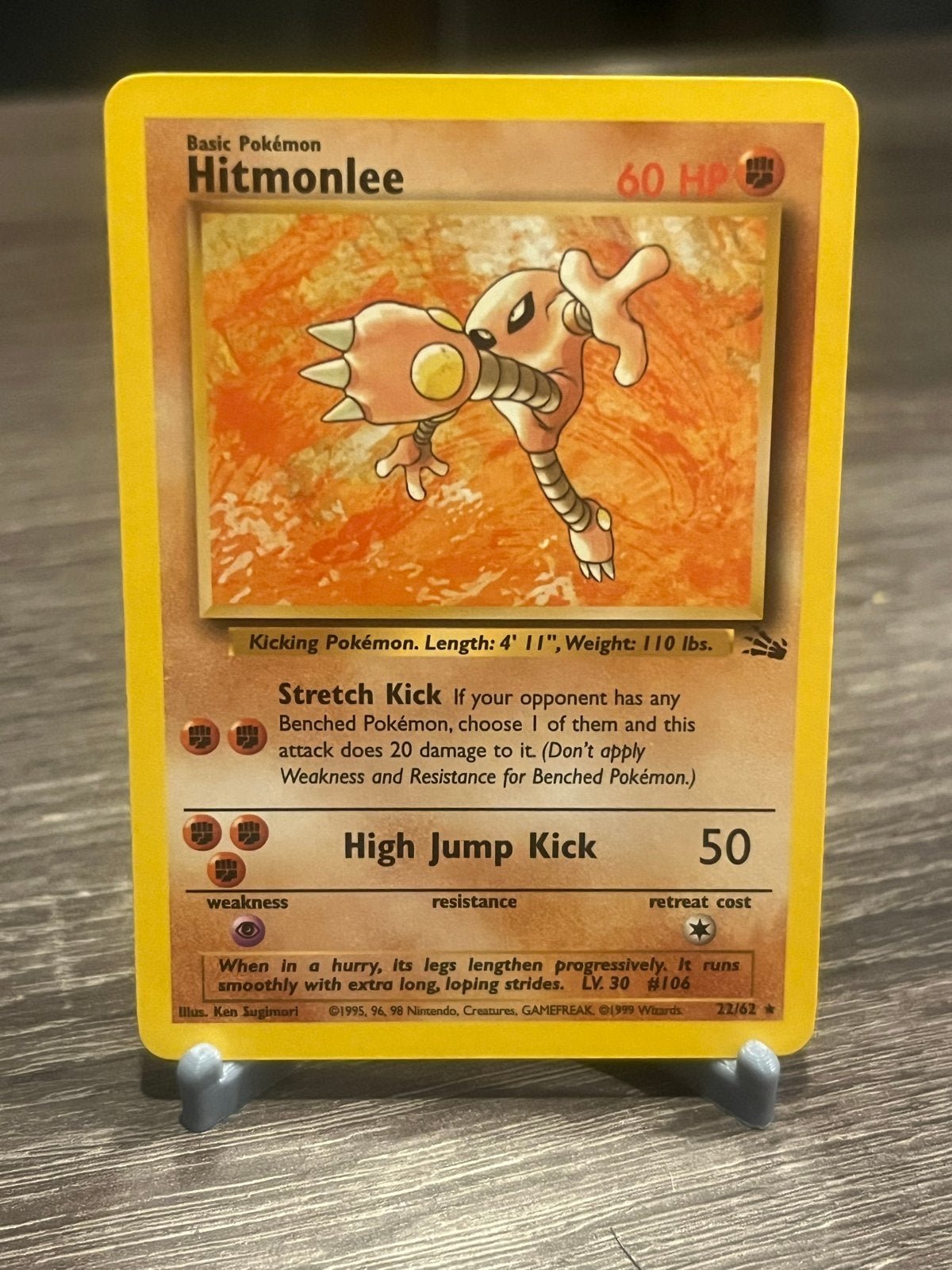 Hitmonlee (22/62) - Fossil - EX, Ophalen of Verzenden, Gebruikt, Losse kaart