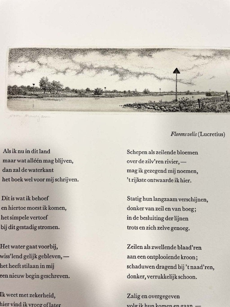 Wim van der Meij - map met ets en gedicht - 'Voor Mirjam, Antiek en Kunst, Kunst | Etsen en Gravures, 6 cm, Ophalen of Verzenden