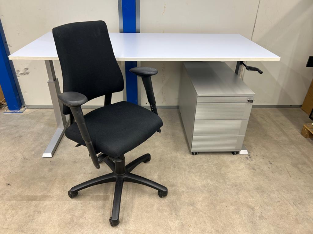 4x slinger bureau 180x80 met ladeblok rolcontainer, Overige typen, Ophalen of Verzenden, Zo goed als nieuw, In hoogte verstelbaar