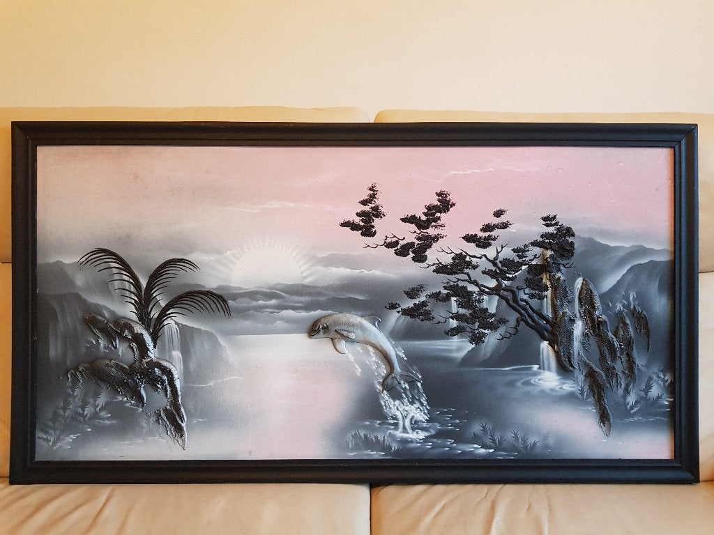 HOUTEN LIJST, mat zwart = 127x67cm ( Kunstwerk 3D-Artic'98 ), Audio, Tv en Foto, Fotografie | Fotolijsten, Gebruikt, Standaard fotolijst