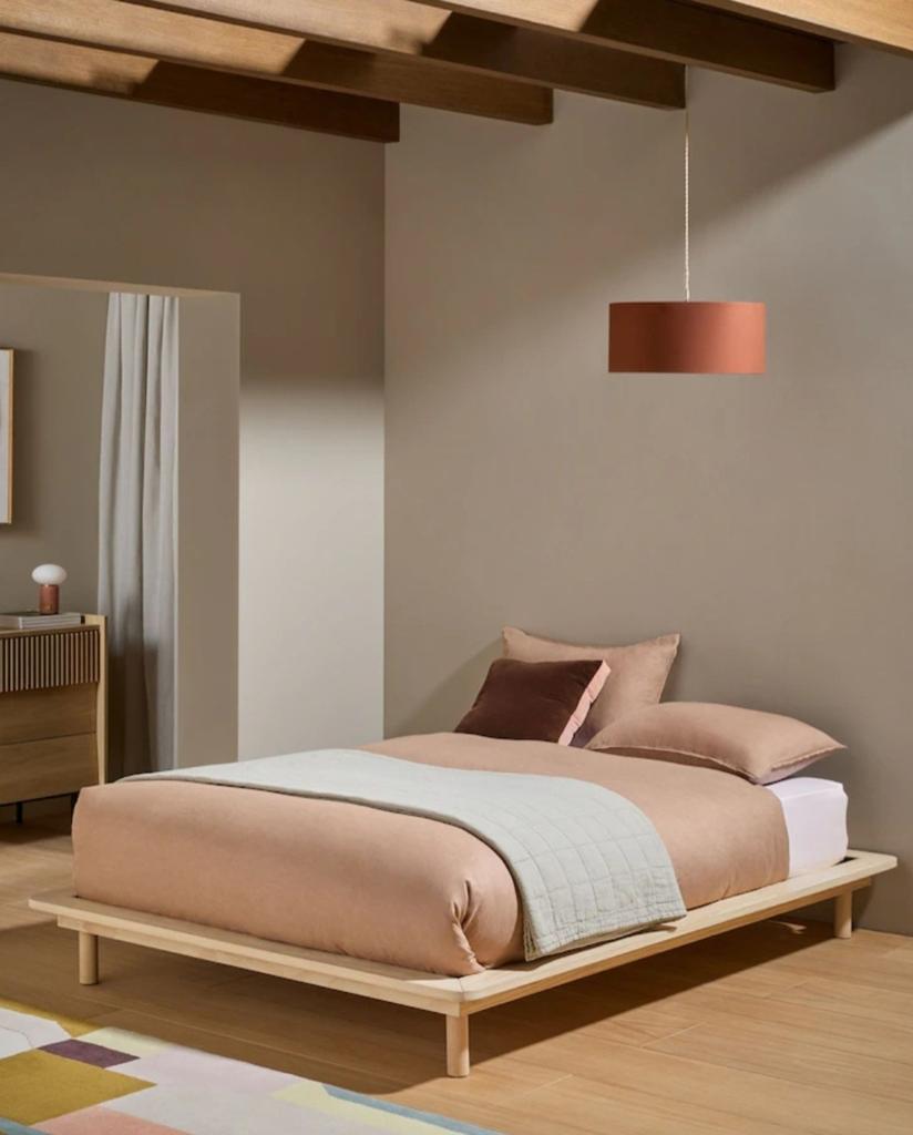 Wit massief eiken bedframe 180x220 (matras 160x200), Ophalen, Gebruikt, Wit, Tweepersoons