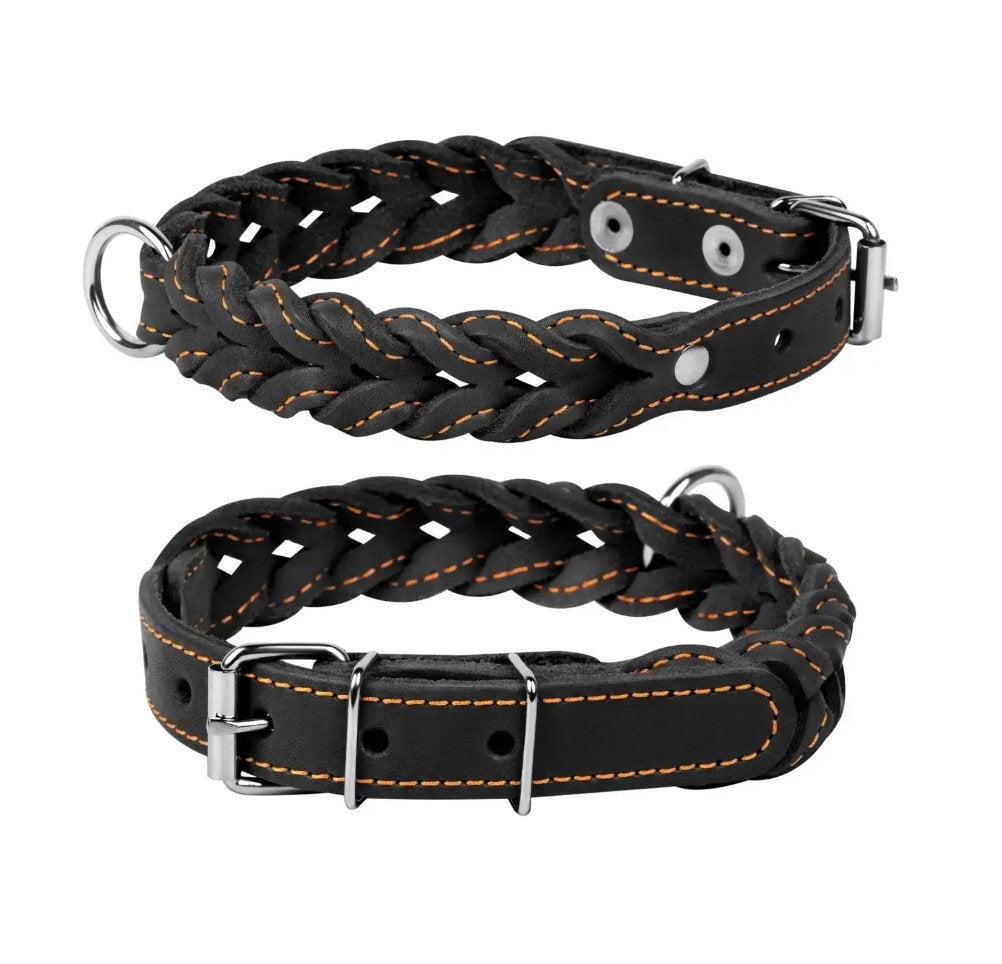 WAUDOG Gevlochten Halsband Leder Zwart Nek 32-40 cm KOOPJE!, Ophalen of Verzenden, Handgemaakt, Nieuw