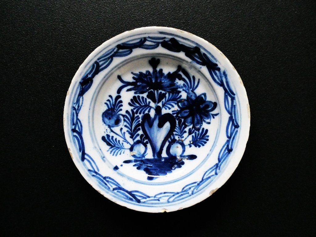18e Eeuws 2 Delfts blauw handbeschilderde Faience borden, Ophalen of Verzenden