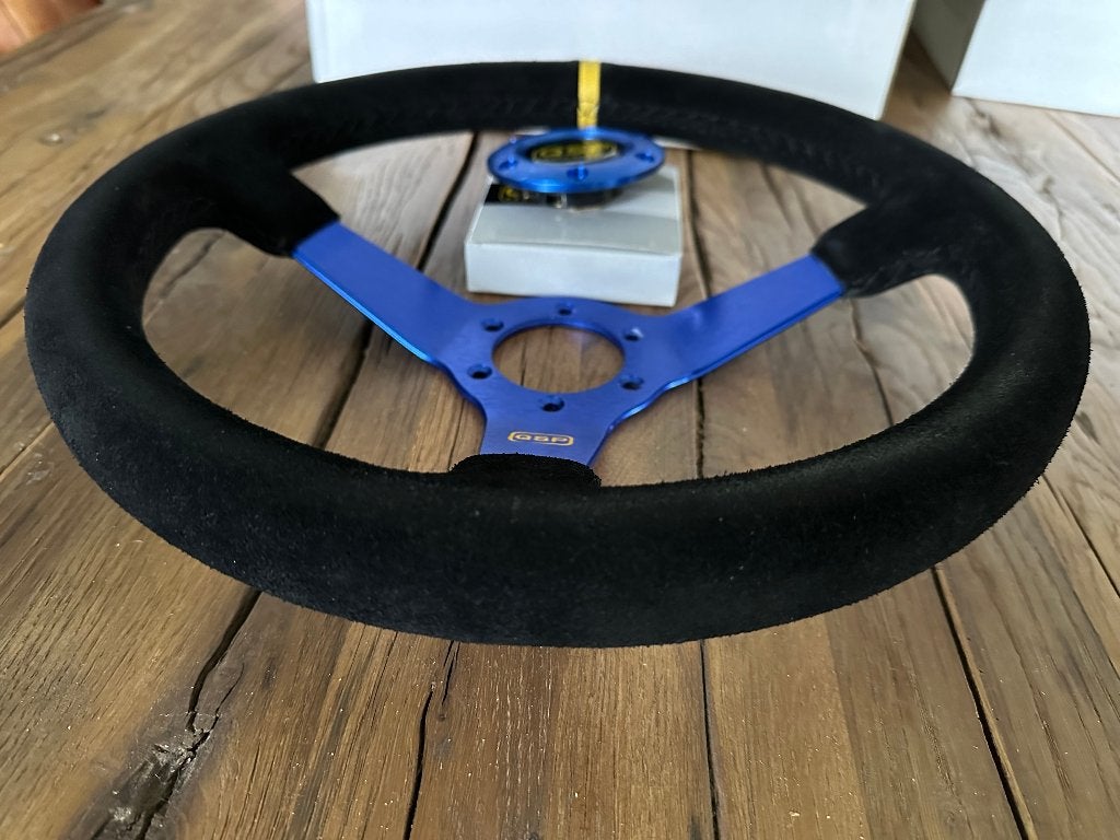 QSP 350mm 70mm suede blauw sportstuur autostuur stuur, Ophalen of Verzenden