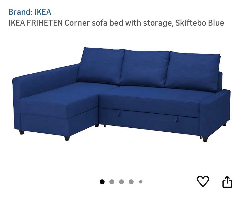 IKEA FRIHETEN hoek slaapbank met opbergruimte – blauw, Ophalen, Blauw, Tweepersoons, 140 cm