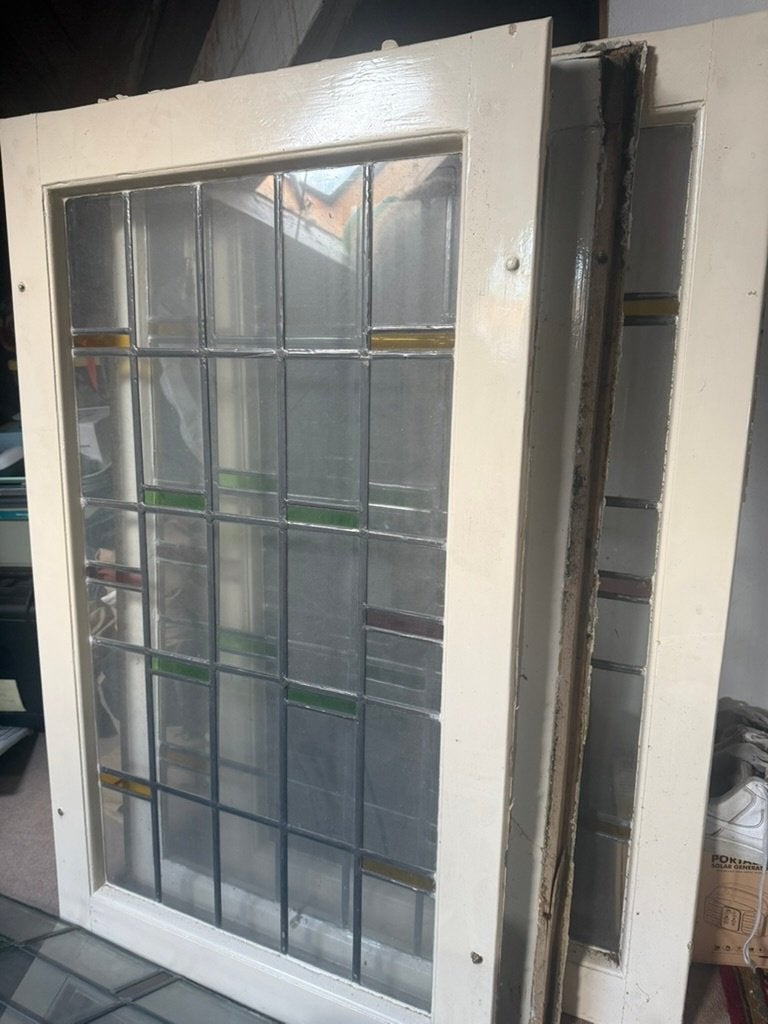 Oude glas in lood ramen, Ophalen, Gebruikt, Glas in lood, 80 tot 120 cm