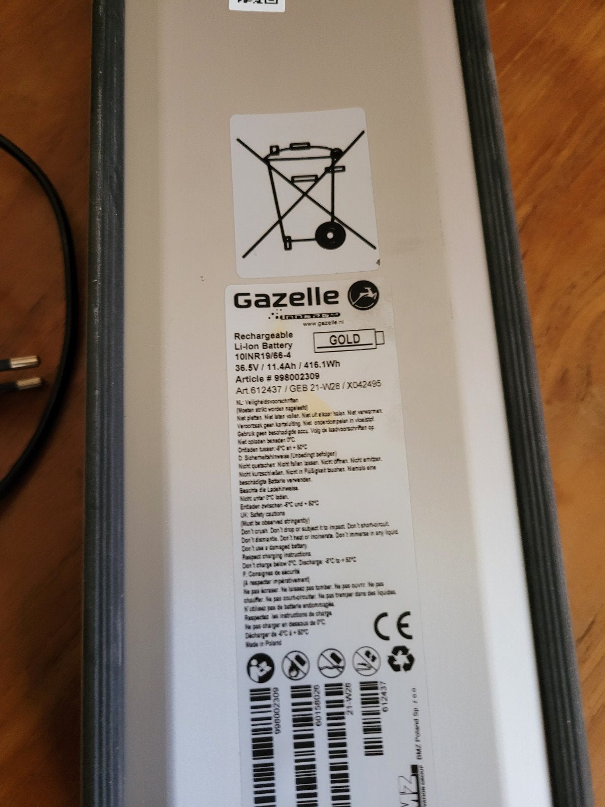 Foto 4 van fiets accu Gazelle Innergy .