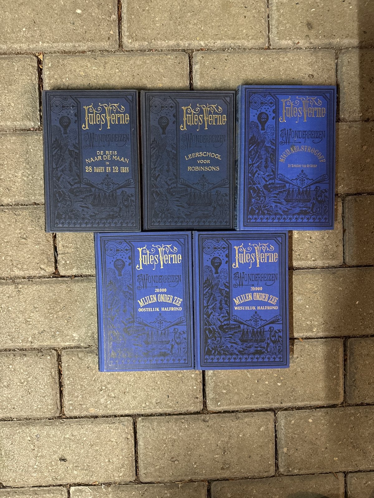 Antieke Jules Verne "blauwe bandjes" Elsevier set, Ophalen of Verzenden