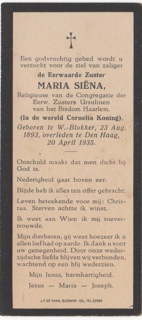 zr. Cornelia Koning 1893 W-Blokker + 1935 Den Haag, 41 jaar, Verzenden