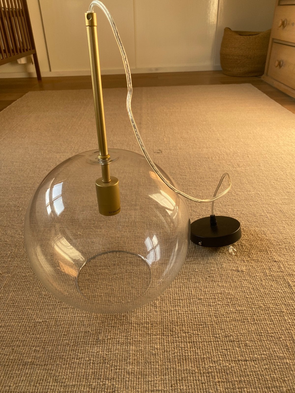 Hanglamp - glas pendant/glazen bol -  Loods 5 - goud, Ophalen, Gebruikt, E27 (groot), Glas