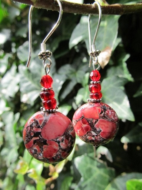 Oorbellen Brand New Coin howliet-glas-swarovski rood zilver, Ophalen, Nieuw