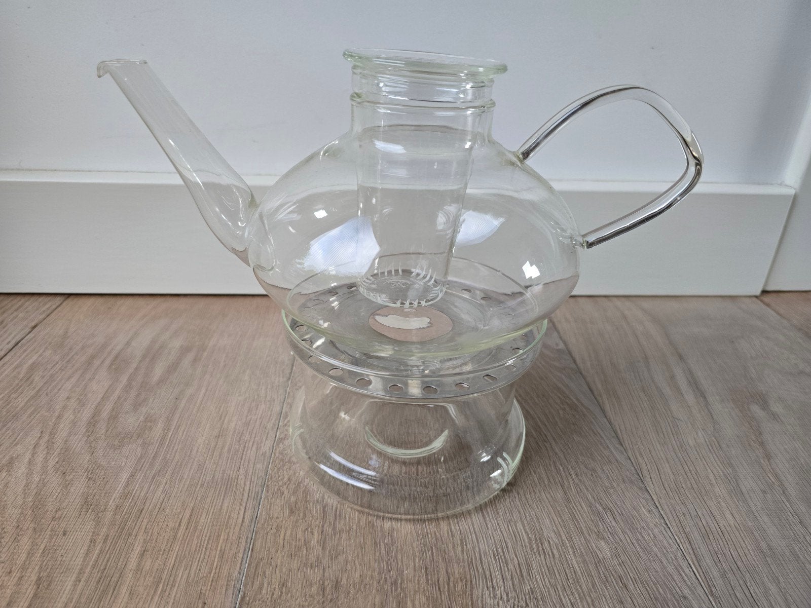 Schott Mainz Jenaer Glas theepot met theelicht, Antiek en Kunst, Antiek | Glas en Kristal, Ophalen of Verzenden