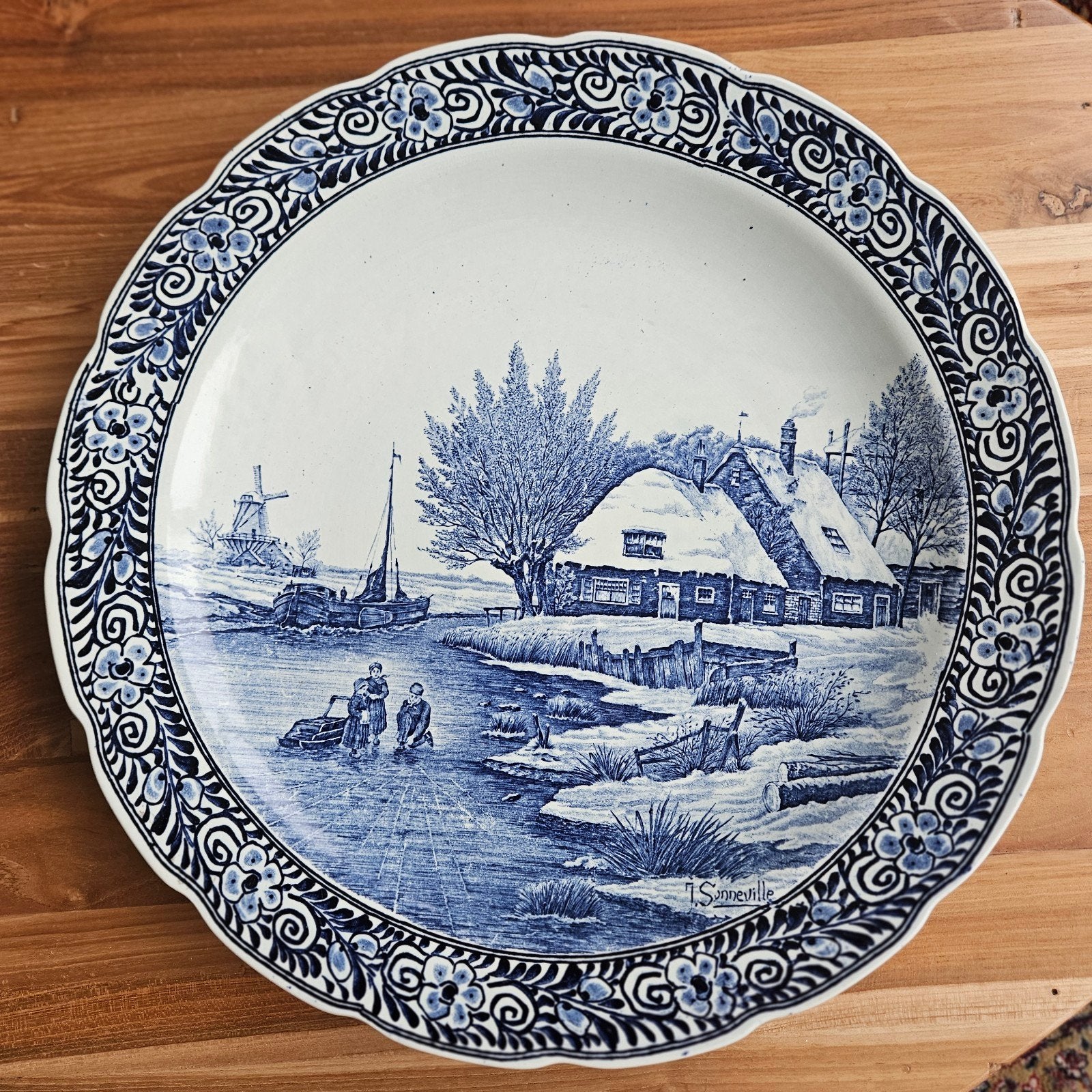 Delfts Blauw Wandbord 'Winterlandschap' - Gesigneerd, Ophalen