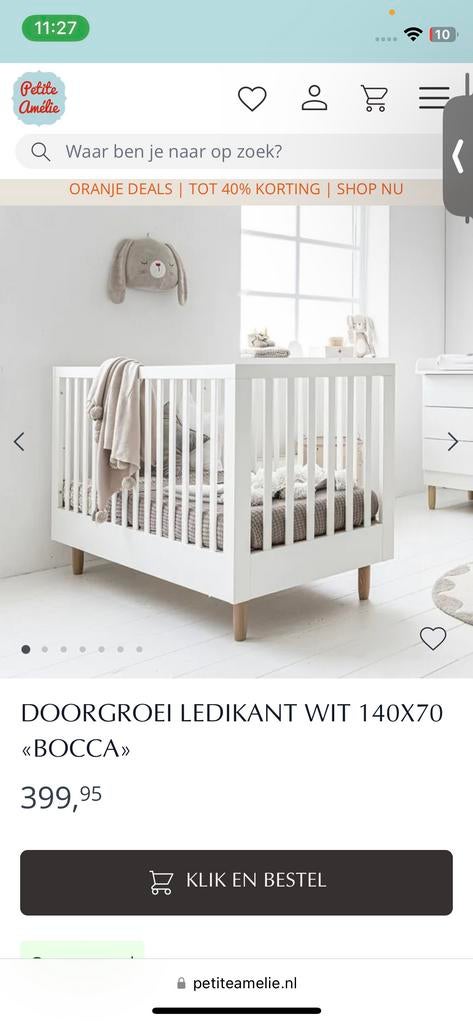Petite Amélie Doorgroei Ledikant Wit 140x70 "Bocca", Ophalen of Verzenden, Nieuw, Ledikant