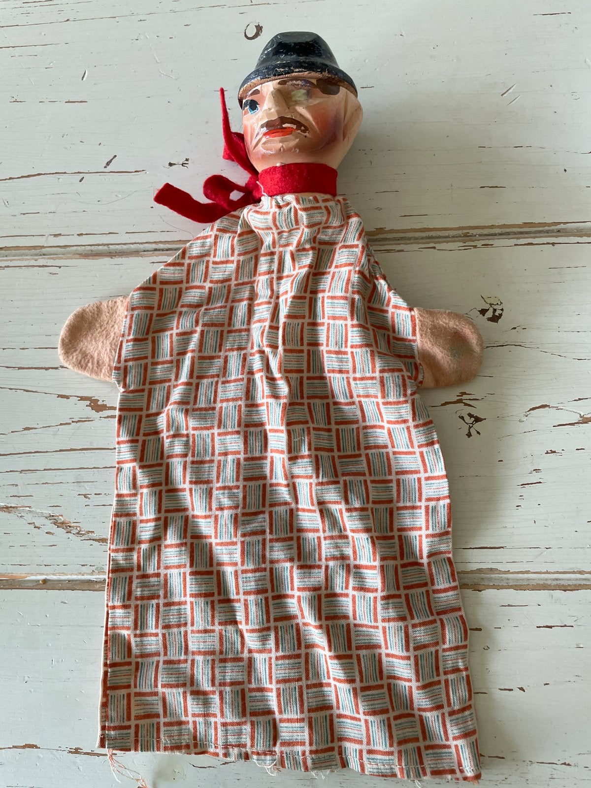 Vintage Handpop - Oude Man met Hoed, Kinderen en Baby's, Speelgoed | Poppen, Ophalen of Verzenden, Gebruikt, Overige typen