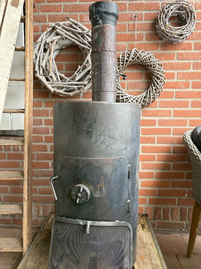 Zwarte Deense ABC houtkachel, Huis en Inrichting, Kachels, Ophalen, Gebruikt, Houtkachel, Vrijstaand
