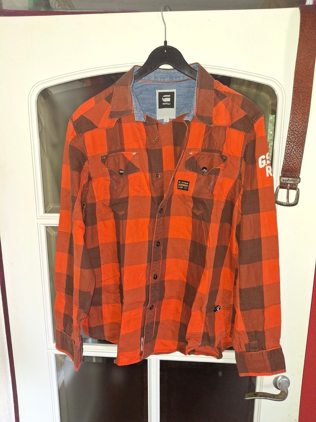 G-Star RAW Overhemd Maat XL met Drukkers, Oranje, Ophalen of Verzenden, Zo goed als nieuw, Halswijdte 43/44 (XL)